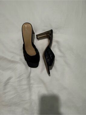 XOXO Black Quilted Slide Mules with Clear Block Heel